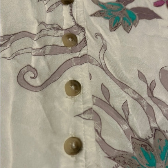 Floral Button-Down Women's Top - White and Purple - Picture 5 of 6